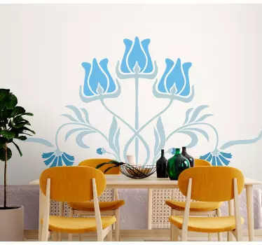 Sticker fleur motif floral bleu - TenStickers