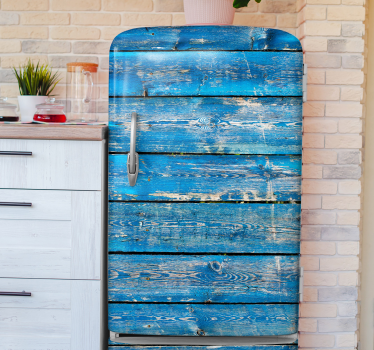 Sticker frigo bleu texture bois - TenStickers