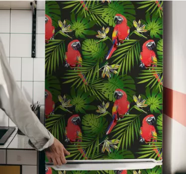 Sticker frigo perroquets tropicaux vibrants - TenStickers