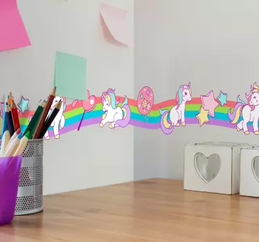 Frise tapisserie murale licornes et arc-en-ciels - TenStickers