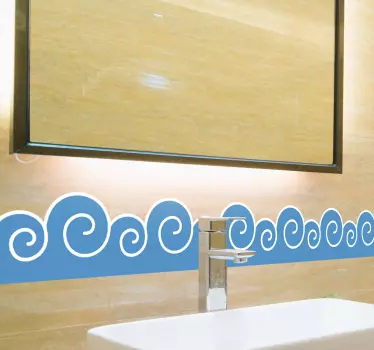 Sticker salle de bain - Frise tapisserie murale vagues bleues - TenStickers