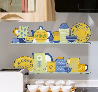 Sticker cuisine vaisselle jaune et bleue - TenStickers