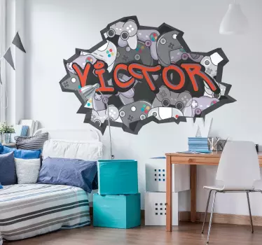 Sticker graffiti motif gamer avec prénom - TenStickers