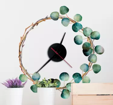Sticker Horloge Mural Dessin Eucalyptus - TenStickers