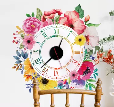 Sticker Horloge Mural Fleurs Ornementales - TenStickers