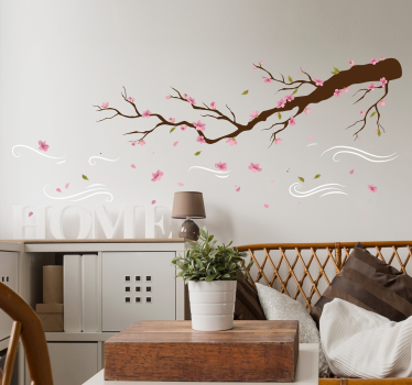 Sticker mural salon arbre et fleurs dans le vent - TenStickers