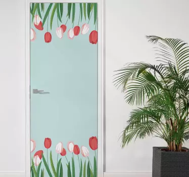 Sticker fleurs champ de tulipes pour porte - TenStickers