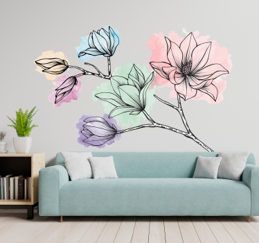 Sticker Mural Magnolias Style Aquarelle - TenStickers