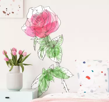 Sticker Mural Rose Aquarellée - TenStickers