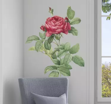 Sticker fleurs rose avec feuilles - TenStickers