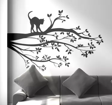 Sticker arbre silhouette chat sur la branche - TenStickers