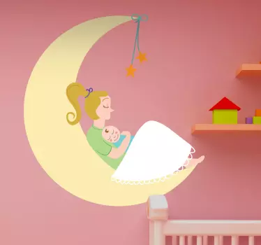 Sticker maman et bébé sur la lune - TenStickers