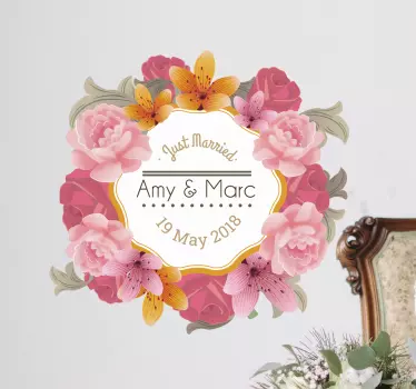 Sticker mariage cadre fleuri - TenStickers