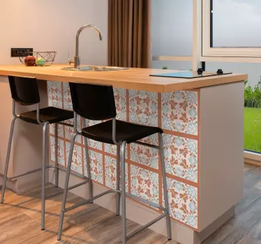 Sticker Meuble carreaux méditerranéens avec motif floral - TenStickers
