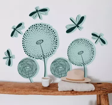 Sticker fleur botanique et libellules - TenStickers