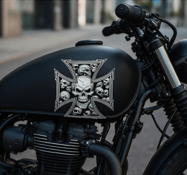 Sticker moto crânes croix de fer - TenStickers