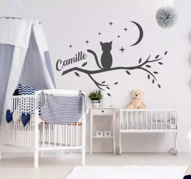 Sticker mural arbre et chat personnalisable - TenStickers