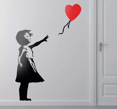 Sticker graffiti mural chambre Banksy fille au ballon cœur - TenStickers