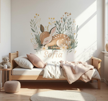 Sticker chambre enfant cerf endormi avec nom - TenStickers