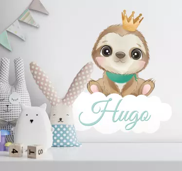 Sticker chambre enfant paresseux mignon avec prénom - TenStickers