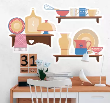Sticker cuisine étagères de cuisine et ustensiles - TenStickers