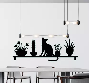 Sticker cuisine étagère cactus et chat - TenStickers
