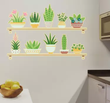 Sticker cuisine étagère de set de plantes de cactus - TenStickers