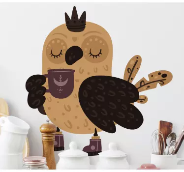 Sticker Mural Cuisine Hibou royal avec une tasse de café - TenStickers