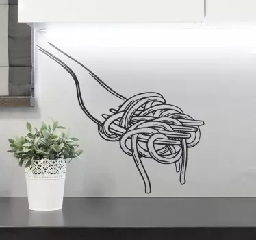 Sticker Mural Cuisine Style de gravure de fourchette à spaghetti - TenStickers