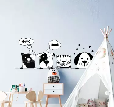Sticker Mural Dessin Animé Animaux amis noir et blanc - TenStickers