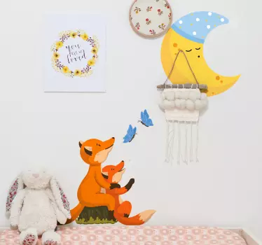 Sticker animal sauvage renard regardant la lune - TenStickers