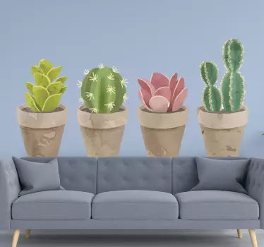 Sticker mural salon fleur ensemble cactus dans des pots - TenStickers