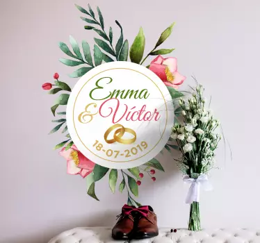 Sticker mariage fleurs et noms personnalisable - TenStickers
