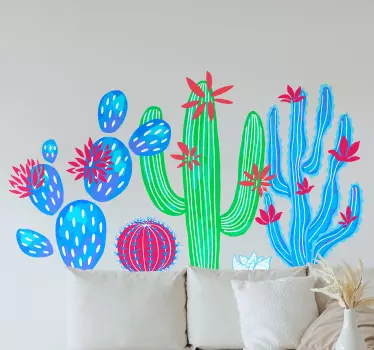 Sticker Mural Fleur adhesif cactus coloré - TenStickers