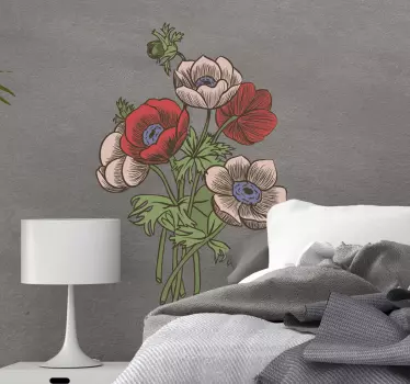 Sticker Mural Fleur Bouquet de coquelicots rouges en fleurs - TenStickers