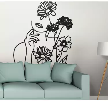Sticker fleurs motif minimaliste femme - TenStickers