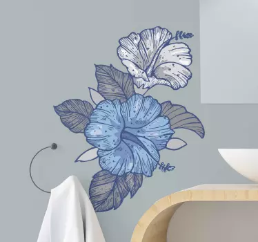 Sticker Mural Fleur Grandes fleurs bleues et blanches - TenStickers