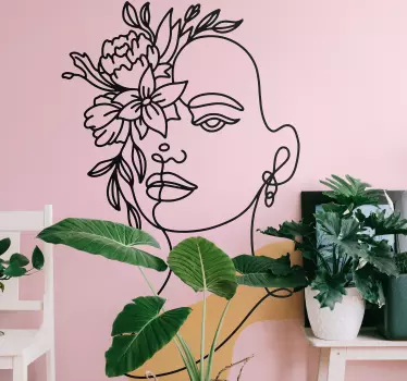 Sticker Mural Fleur Lignes de tête de femme fleur - TenStickers