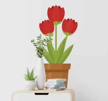 Sticker Mural Fleur Pot de fleurs rouges - TenStickers