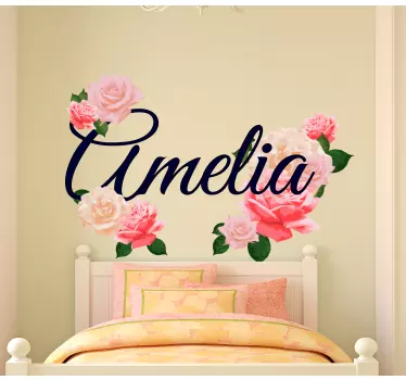 Sticker Mural Fleur Roses avec nom - TenStickers