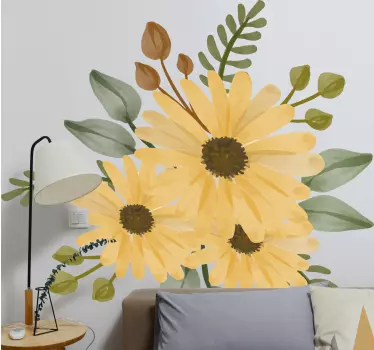 Sticker Mural Tournesols d'automne sur rayures noires et blanches - TenStickers