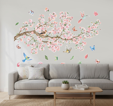 Sticker mural fleurs de cerisier avec oiseaux - TenStickers