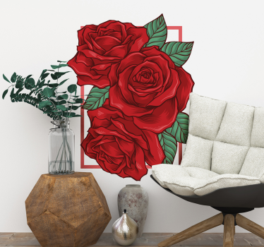 Sticker mural roses rouges encadrées - TenStickers