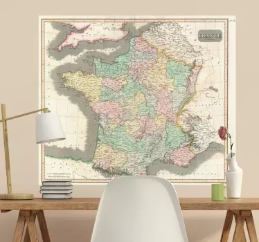 Sticker carte de France années 1800 - TenStickers