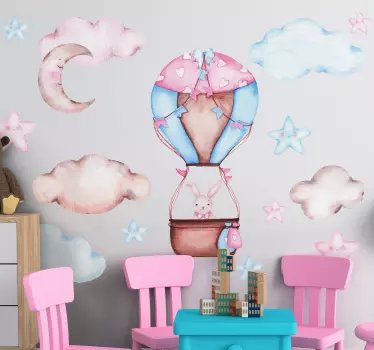 Sticker Mural Illustration Ballon à air avec lapin - TenStickers