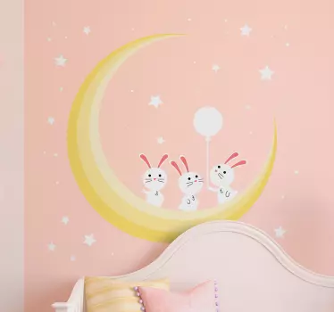 Sticker chambre bébé étoiles lune et lapins - TenStickers