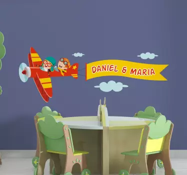 Sticker chambre bébé illustration avion avec nom - TenStickers