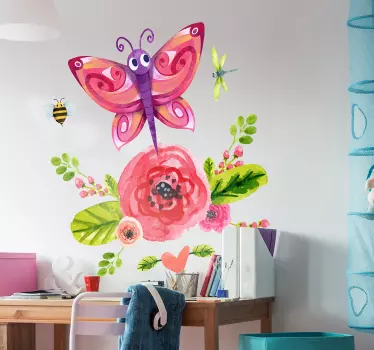 Sticker papillon sur une rose - TenStickers