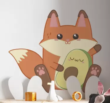 Sticker Mural Illustration Renard kawaii à l'avocat - TenStickers