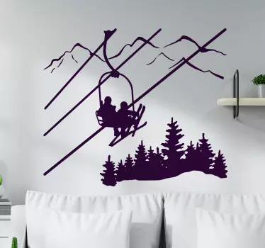 Sticker mural nature montagnes avec télésiège - TenStickers